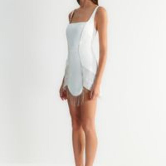 ZEYNEP TOSUN White Shiny Stone Rhinestone Dress, Size US 6 - Picture 4 of 11